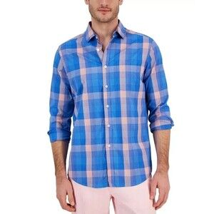 Club Room Mens Kevin Classic-Fit Plaid Button Down Shirt Hyper Blue Size 2XL